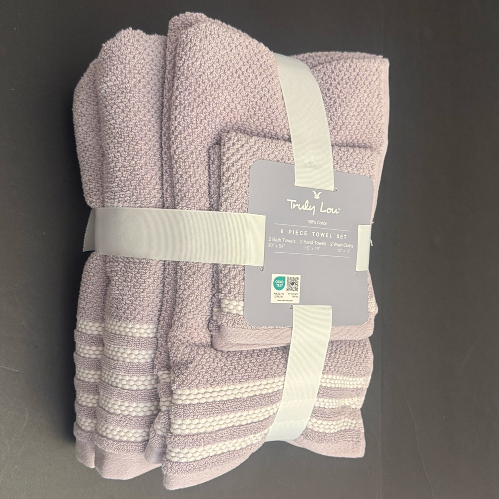 6pc TRULY LOU 100% Cotton Bath Towel Set - Lavender/White